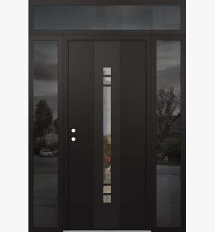 DIAMOND A4 64" X 96" BLACK/BLACK CLEAR GLASS PANEL BLACK RHI WITH 2 SIDELITES AND TRANSOM MIRRORED GLASS