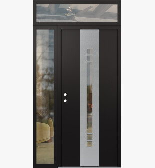 DIAMOND A4 52" X 96" BLACK/BLACK CLEAR GLASS PANEL STAINLESS STEEL RHI WITH SIDELITE AND TRANSOM CLEAR GLASS