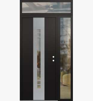 DIAMOND A4 50" X 96" BLACK/BLACK CLEAR GLASS PANEL STAINLESS STEEL LHI WITH SIDELITE AND TRANSOM CLEAR GLASS