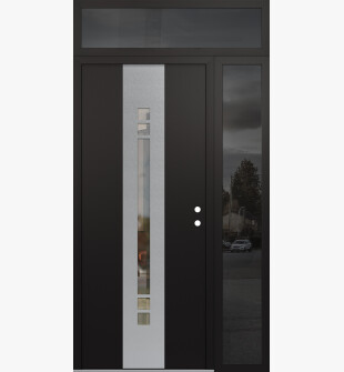 DIAMOND A4 50" X 96" BLACK/BLACK CLEAR GLASS PANEL STAINLESS STEEL LHI WITH SIDELITE AND TRANSOM MIRRORED GLASS