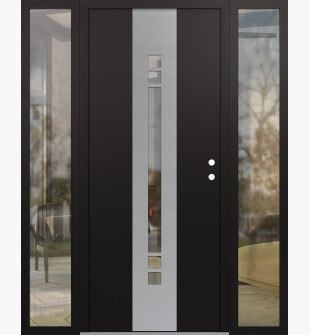 DIAMOND A4 64" X 80" BLACK/BLACK CLEAR GLASS PANEL STAINLESS STEEL LHI WITH 2 SIDELITES CLEAR GLASS
