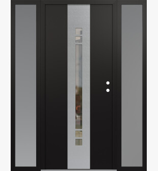 DIAMOND A4 60" X 80" BLACK/BLACK CLEAR GLASS PANEL STAINLESS STEEL LHI WITH 2 SIDELITES FROSTED GLASS