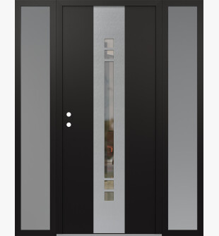 DIAMOND A4 68" X 80" BLACK/BLACK CLEAR GLASS PANEL STAINLESS STEEL RHI WITH 2 SIDELITES FROSTED GLASS