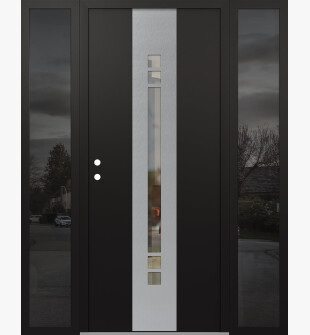 DIAMOND A4 64" X 80" BLACK/BLACK CLEAR GLASS PANEL STAINLESS STEEL RHI WITH 2 SIDELITES MIRRORED GLASS