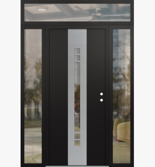 DIAMOND A4 68" X 96" BLACK/BLACK CLEAR GLASS PANEL STAINLESS STEEL LHI WITH 2 SIDELITES AND TRANSOM CLEAR GLASS