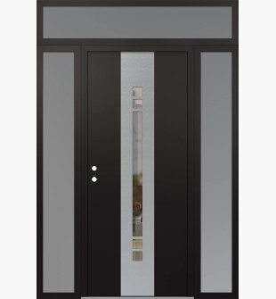DIAMOND A4 68" X 96" BLACK/BLACK CLEAR GLASS PANEL STAINLESS STEEL RHI WITH 2 SIDELITES AND TRANSOM FROSTED GLASS