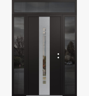 DIAMOND A4 64" X 96" BLACK/BLACK CLEAR GLASS PANEL STAINLESS STEEL LHI WITH 2 SIDELITES AND TRANSOM MIRRORED GLASS