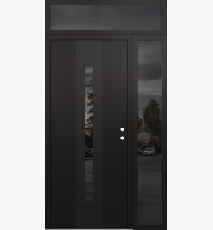 DIAMOND A4 52" X 96" BLACK/BLACK MIRRORED GLASS PANEL BLACK LHI WITH SIDELITE AND TRANSOM MIRRORED GLASS