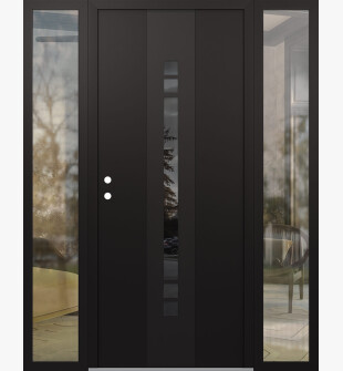 DIAMOND A4 64" X 80" BLACK/BLACK MIRRORED GLASS PANEL BLACK RHI WITH 2 SIDELITES CLEAR GLASS