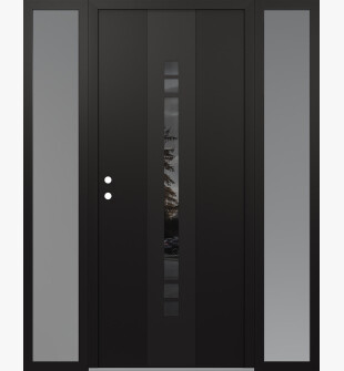 DIAMOND A4 64" X 80" BLACK/BLACK MIRRORED GLASS PANEL BLACK RHI WITH 2 SIDELITES FROSTED GLASS