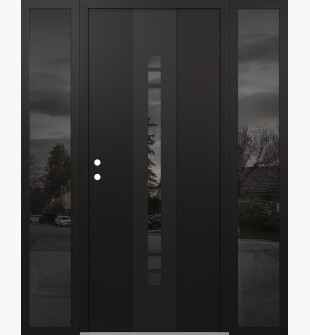DIAMOND A4 64" X 80" BLACK/BLACK MIRRORED GLASS PANEL BLACK RHI WITH 2 SIDELITES MIRRORED GLASS