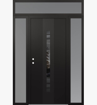 DIAMOND A4 68" X 96" BLACK/BLACK MIRRORED GLASS PANEL BLACK RHI WITH 2 SIDELITES AND TRANSOM FROSTED GLASS