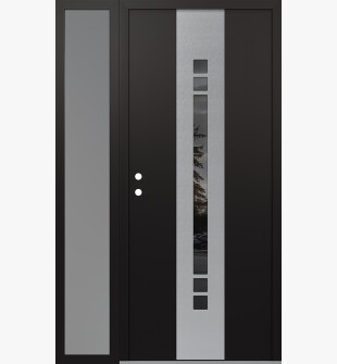 DIAMOND A4 48" X 80" BLACK/BLACK MIRRORED GLASS PANEL STAINLESS STEEL RHI WITH SIDELITE FROSTED GLASS