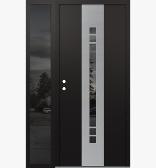 DIAMOND A4 52" X 80" BLACK/BLACK MIRRORED GLASS PANEL STAINLESS STEEL RHI WITH SIDELITE MIRRORED GLASS