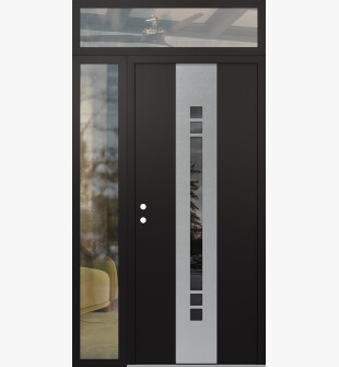 DIAMOND A4 52" X 96" BLACK/BLACK MIRRORED GLASS PANEL STAINLESS STEEL RHI WITH SIDELITE AND TRANSOM CLEAR GLASS