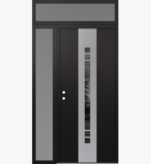 DIAMOND A4 52" X 96" BLACK/BLACK MIRRORED GLASS PANEL STAINLESS STEEL RHI WITH SIDELITE AND TRANSOM FROSTED GLASS