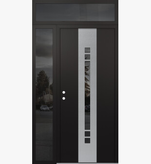 DIAMOND A4 52" X 96" BLACK/BLACK MIRRORED GLASS PANEL STAINLESS STEEL RHI WITH SIDELITE AND TRANSOM MIRRORED GLASS