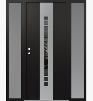 DIAMOND A4 60" X 80" BLACK/BLACK MIRRORED GLASS PANEL STAINLESS STEEL RHI WITH 2 SIDELITES FROSTED GLASS