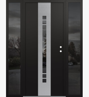 DIAMOND A4 68" X 80" BLACK/BLACK MIRRORED GLASS PANEL STAINLESS STEEL LHI WITH 2 SIDELITES MIRRORED GLASS