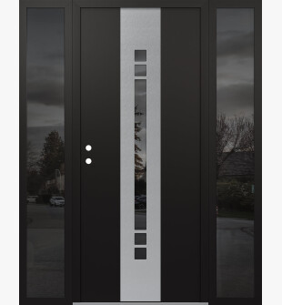 DIAMOND A4 68" X 80" BLACK/BLACK MIRRORED GLASS PANEL STAINLESS STEEL RHI WITH 2 SIDELITES MIRRORED GLASS