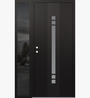 DIAMOND A4 50" X 80" BLACK/WHITE FROSTED GLASS PANEL BLACK RHI WITH SIDELITE MIRRORED GLASS