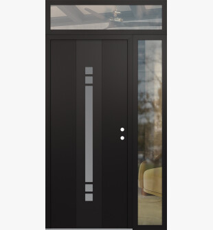 DIAMOND A4 48" X 96" BLACK/WHITE FROSTED GLASS PANEL BLACK LHI WITH SIDELITE AND TRANSOM CLEAR GLASS