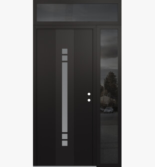 DIAMOND A4 52" X 96" BLACK/WHITE FROSTED GLASS PANEL BLACK LHI WITH SIDELITE AND TRANSOM MIRRORED GLASS