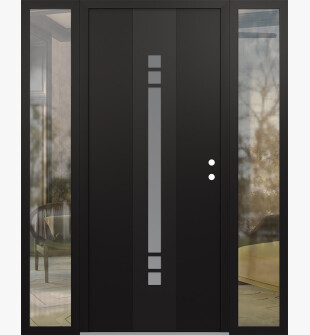 DIAMOND A4 68" X 80" BLACK/WHITE FROSTED GLASS PANEL BLACK LHI WITH 2 SIDELITES CLEAR GLASS