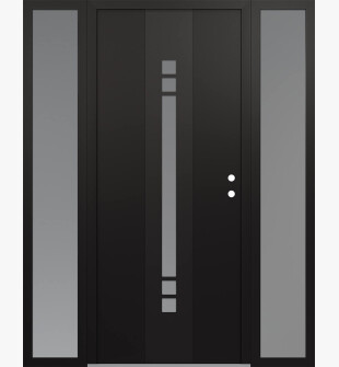 DIAMOND A4 64" X 80" BLACK/WHITE FROSTED GLASS PANEL BLACK LHI WITH 2 SIDELITES FROSTED GLASS