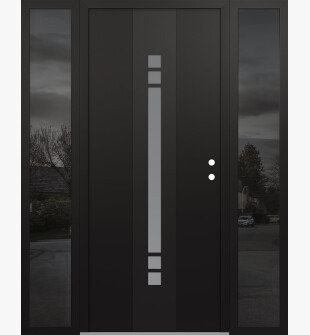 DIAMOND A4 64" X 80" BLACK/WHITE FROSTED GLASS PANEL BLACK LHI WITH 2 SIDELITES MIRRORED GLASS