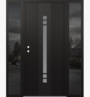 DIAMOND A4 64" X 80" BLACK/WHITE FROSTED GLASS PANEL BLACK RHI WITH 2 SIDELITES MIRRORED GLASS