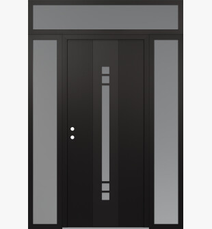 DIAMOND A4 60" X 96" BLACK/WHITE FROSTED GLASS PANEL BLACK RHI WITH 2 SIDELITES AND TRANSOM FROSTED GLASS