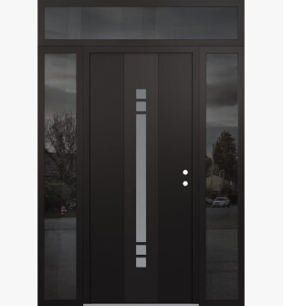 DIAMOND A4 60" X 96" BLACK/WHITE FROSTED GLASS PANEL BLACK LHI WITH 2 SIDELITES AND TRANSOM MIRRORED GLASS