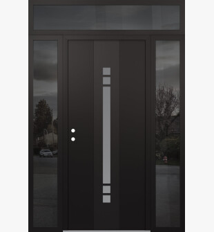 DIAMOND A4 60" X 96" BLACK/WHITE FROSTED GLASS PANEL BLACK RHI WITH 2 SIDELITES AND TRANSOM MIRRORED GLASS