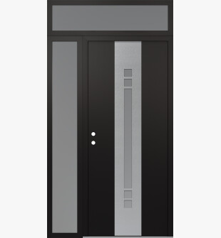 DIAMOND A4 50" X 96" BLACK/WHITE FROSTED GLASS PANEL STAINLESS STEEL RHI WITH SIDELITE AND TRANSOM FROSTED GLASS