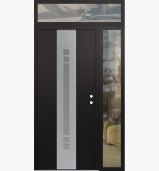 DIAMOND A4 50" X 96" BLACK/WHITE FROSTED GLASS PANEL STAINLESS STEEL LHI WITH SIDELITE AND TRANSOM CLEAR GLASS