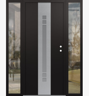 DIAMOND A4 60" X 80" BLACK/WHITE FROSTED GLASS PANEL STAINLESS STEEL LHI WITH 2 SIDELITES CLEAR GLASS