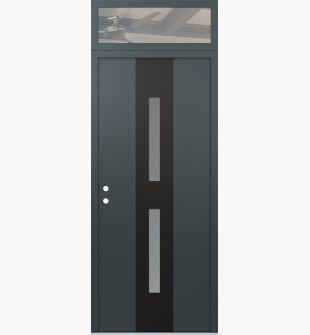 DIAMOND A6 36" X 96" ANTHRACITE/ANTHRACITE FROSTED GLASS PANEL BLACK RHI WITH TRANSOM CLEAR GLASS