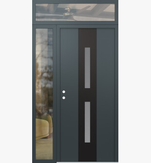 DIAMOND A6 52" X 96" ANTHRACITE/ANTHRACITE FROSTED GLASS PANEL BLACK RHI WITH SIDELITE AND TRANSOM CLEAR GLASS