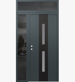 DIAMOND A6 50" X 96" ANTHRACITE/ANTHRACITE FROSTED GLASS PANEL BLACK RHI WITH SIDELITE AND TRANSOM MIRRORED GLASS