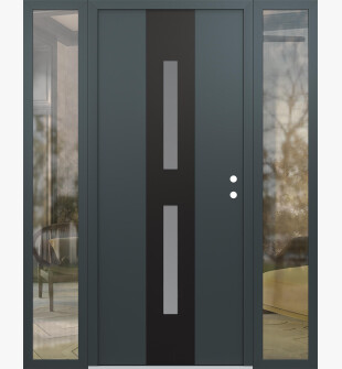 DIAMOND A6 68" X 80" ANTHRACITE/ANTHRACITE FROSTED GLASS PANEL BLACK LHI WITH 2 SIDELITES CLEAR GLASS