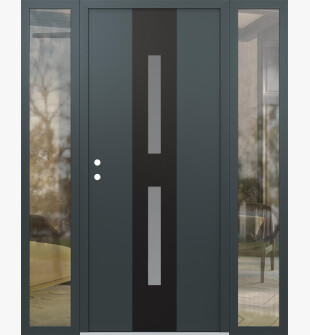 DIAMOND A6 68" X 80" ANTHRACITE/ANTHRACITE FROSTED GLASS PANEL BLACK RHI WITH 2 SIDELITES CLEAR GLASS