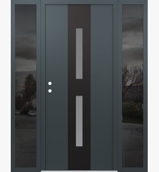 DIAMOND A6 68" X 80" ANTHRACITE/ANTHRACITE FROSTED GLASS PANEL BLACK RHI WITH 2 SIDELITES MIRRORED GLASS