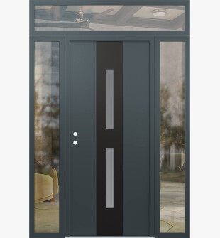 DIAMOND A6 60" X 96" ANTHRACITE/ANTHRACITE FROSTED GLASS PANEL BLACK RHI WITH 2 SIDELITES AND TRANSOM CLEAR GLASS