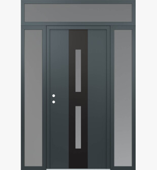 DIAMOND A6 64" X 96" ANTHRACITE/ANTHRACITE FROSTED GLASS PANEL BLACK RHI WITH 2 SIDELITES AND TRANSOM FROSTED GLASS