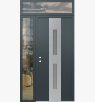 DIAMOND A6 48" X 96" ANTHRACITE/ANTHRACITE FROSTED GLASS PANEL STAINLESS STEEL RHI WITH SIDELITE AND TRANSOM CLEAR GLASS