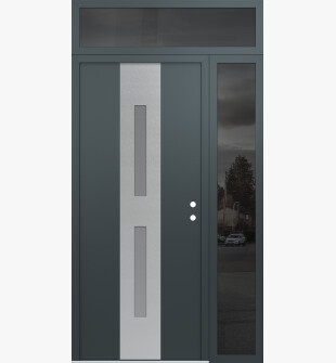 DIAMOND A6 52" X 96" ANTHRACITE/ANTHRACITE FROSTED GLASS PANEL STAINLESS STEEL LHI WITH SIDELITE AND TRANSOM MIRRORED GLASS