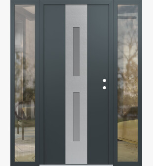 DIAMOND A6 64" X 80" ANTHRACITE/ANTHRACITE FROSTED GLASS PANEL STAINLESS STEEL LHI WITH 2 SIDELITES CLEAR GLASS