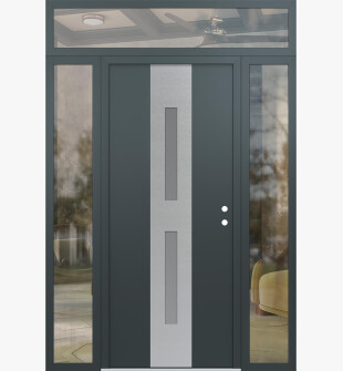 DIAMOND A6 68" X 96" ANTHRACITE/ANTHRACITE FROSTED GLASS PANEL STAINLESS STEEL LHI WITH 2 SIDELITES AND TRANSOM CLEAR GLASS