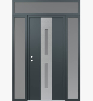 DIAMOND A6 68" X 96" ANTHRACITE/ANTHRACITE FROSTED GLASS PANEL STAINLESS STEEL RHI WITH 2 SIDELITES AND TRANSOM FROSTED GLASS